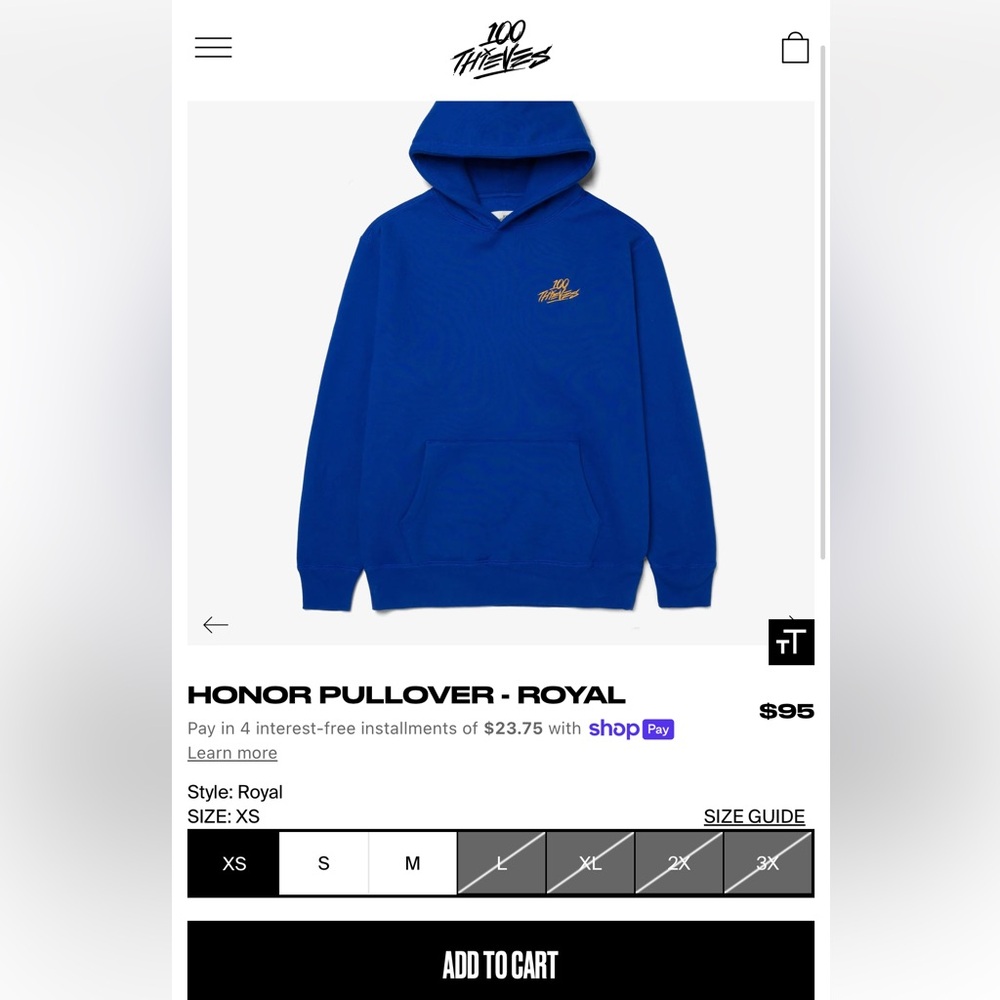 100 Thieves Men's Royal Blue Crewneck Sweater